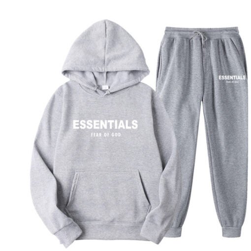 Essentials Fear of God Light Gray TrackSuit With Hoodie